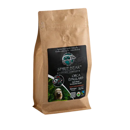Brown coffee bag from Spirit Bear Coffee
