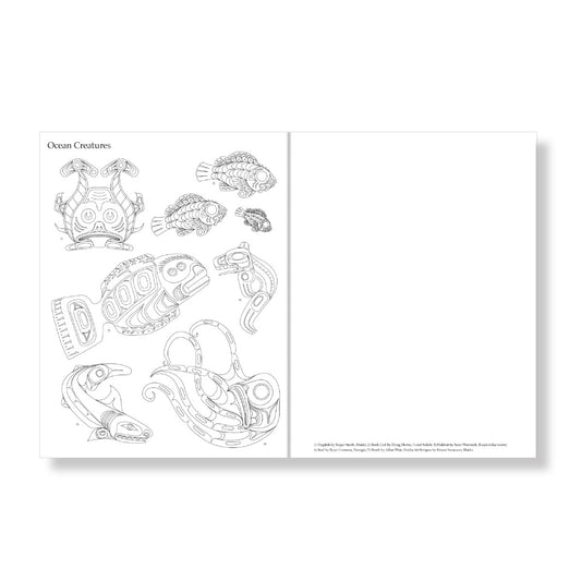 Sheet of Indigenous design ocean creature coloring pages