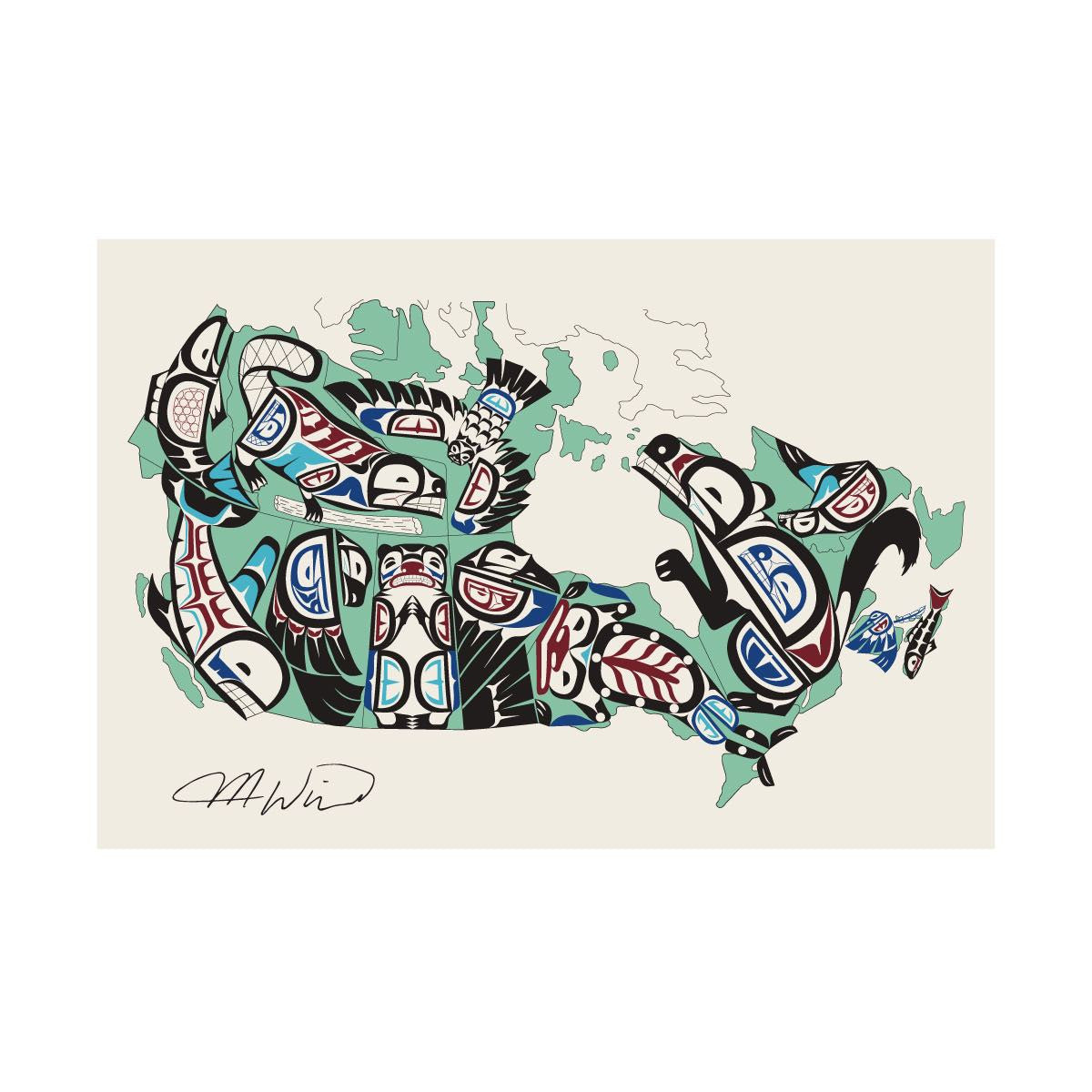 Printed postcard with Indigenous Canada design by Mervin Windsor