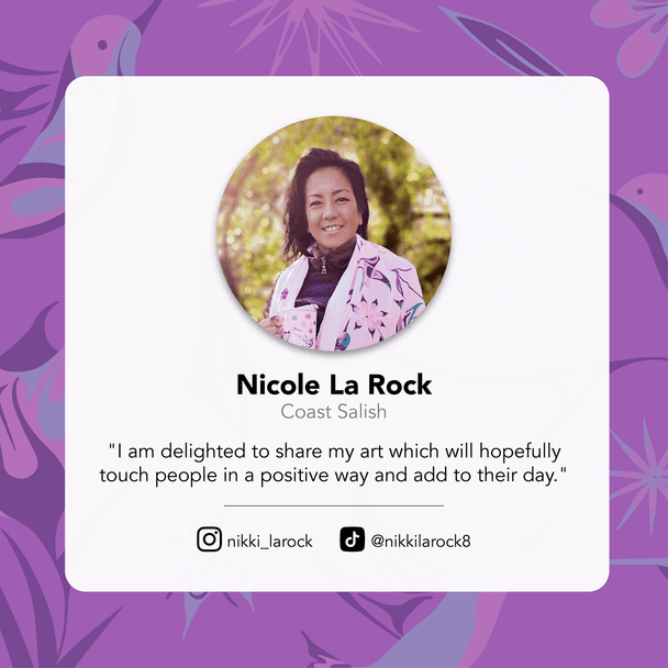 Profile card of Nikki LaRock with a photo and quote on a purple background