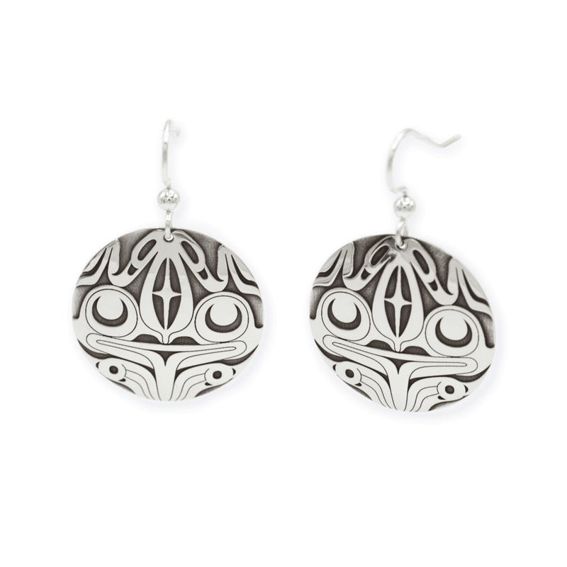 Frog Panel Earrings by Karen Francis. Sterling silver.