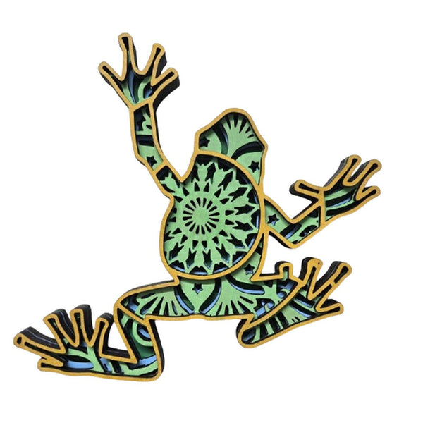 Frog wooden layered art by Spirit Bear Design, hand painted