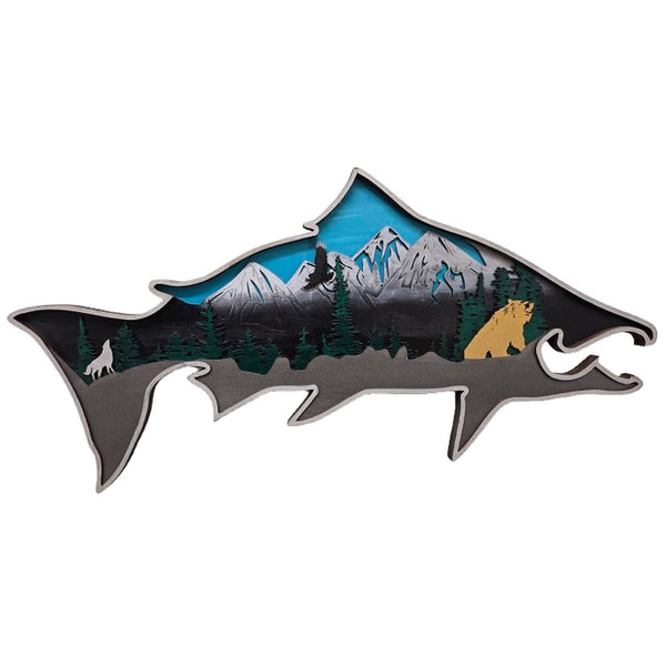 Salmon wooden layered art by Spirit Bear Design, hand painted