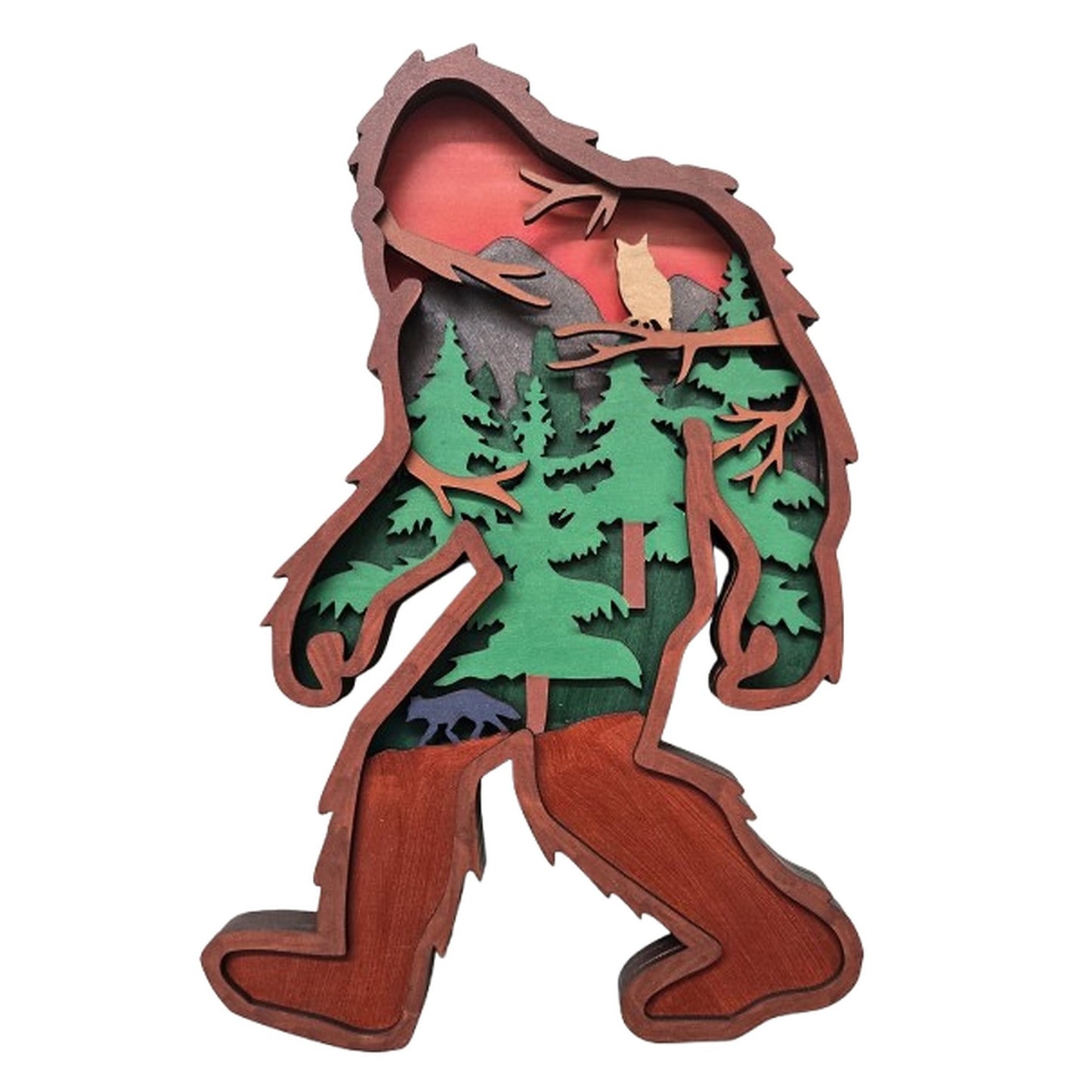 Sasquatch wooden layered art by Spirit Bear Design, hand painted