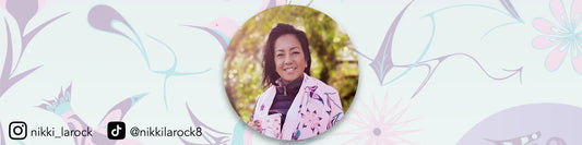 Banner featuring Coast Salish designs and artist Nikki LaRock