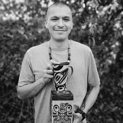 Black and white portrait of Haida artist Allan Weir