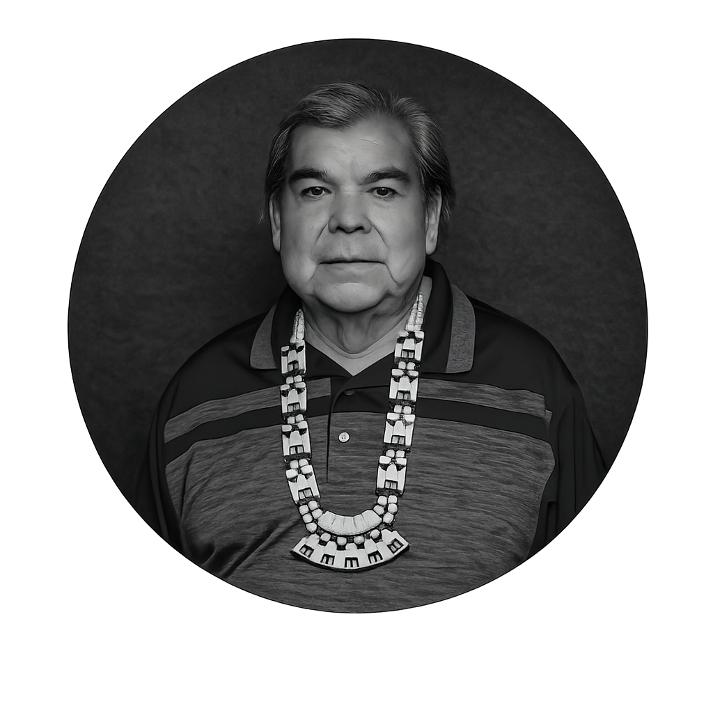 Black and white portrait of Kewa Pueblo artist Robert Tenorio