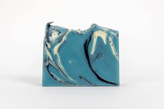 Blue and white marbled soap bar 