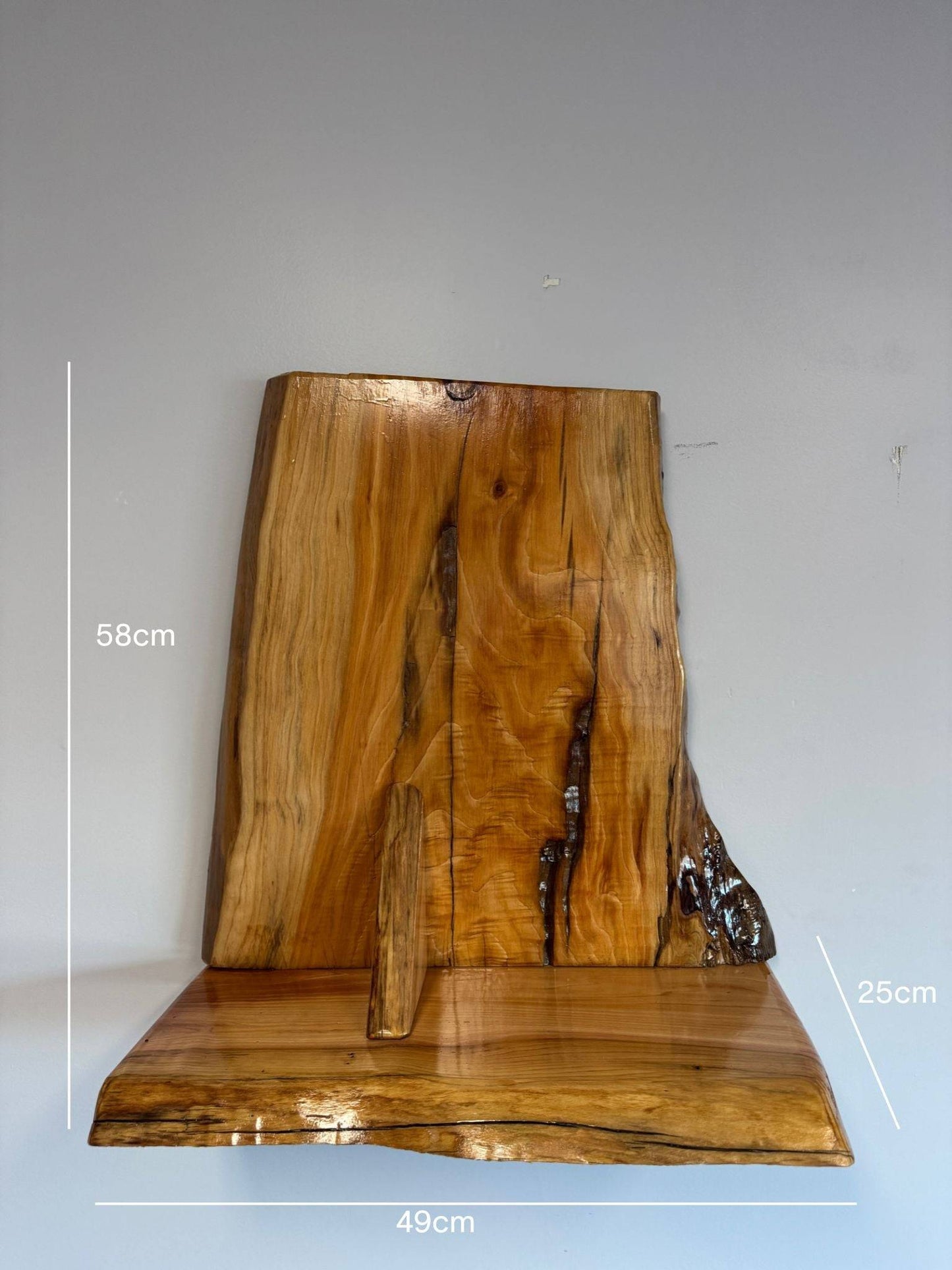 Wooden cedar live edge shelf with measurements