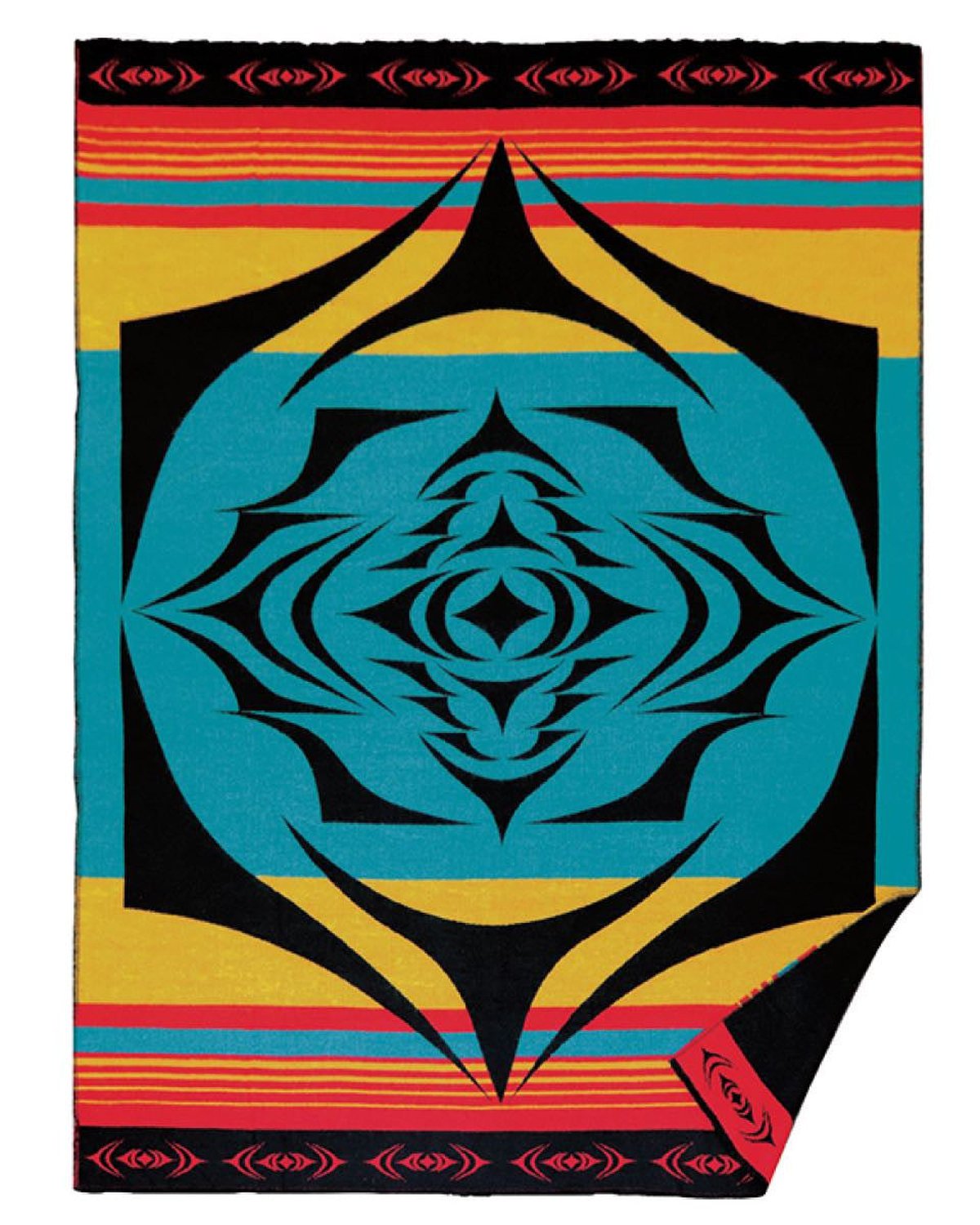 A woven blanket in layered sunset colours