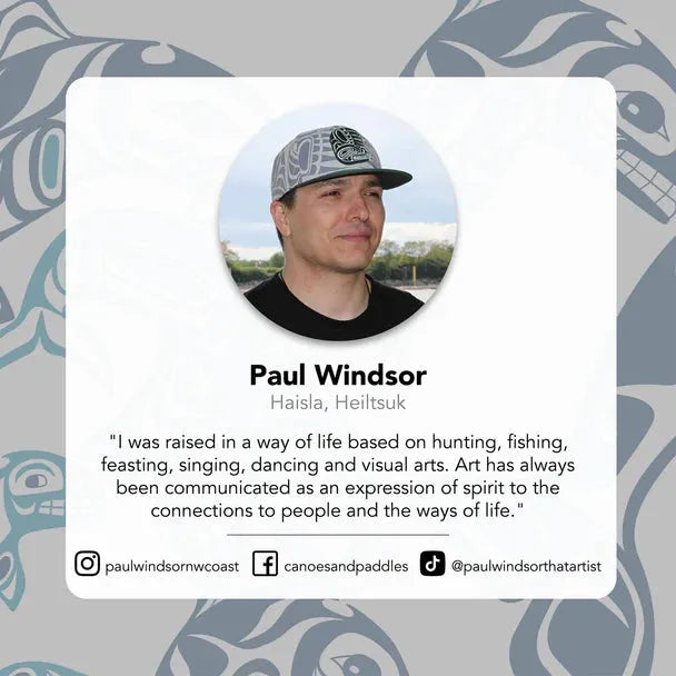 Indigenous artist Paul Windsor photo with a quote of his and his social media handles - instagram, facebook and tiktok.