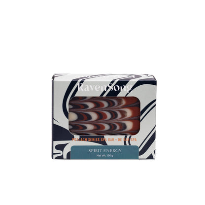 Soap bar in a decorative packaging with 'Raven Song' branding