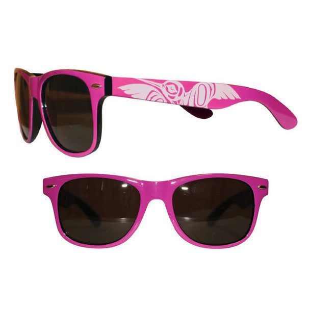 Pink Hummingbird sunglasses with design of hummingbird by Indigenous Artist Paul Windsor