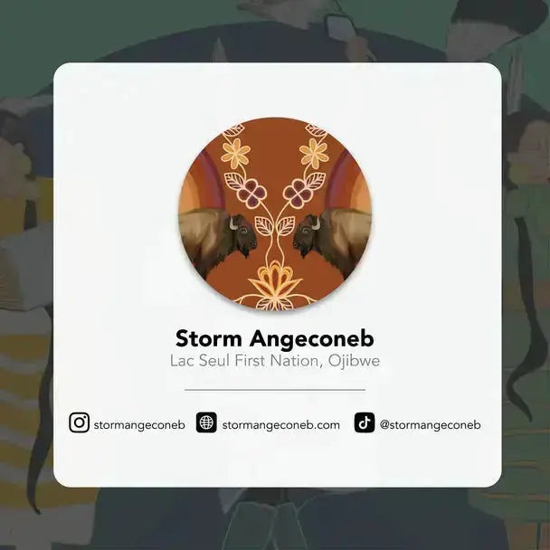 Profile card of Storm Angeconeb with a decorative background