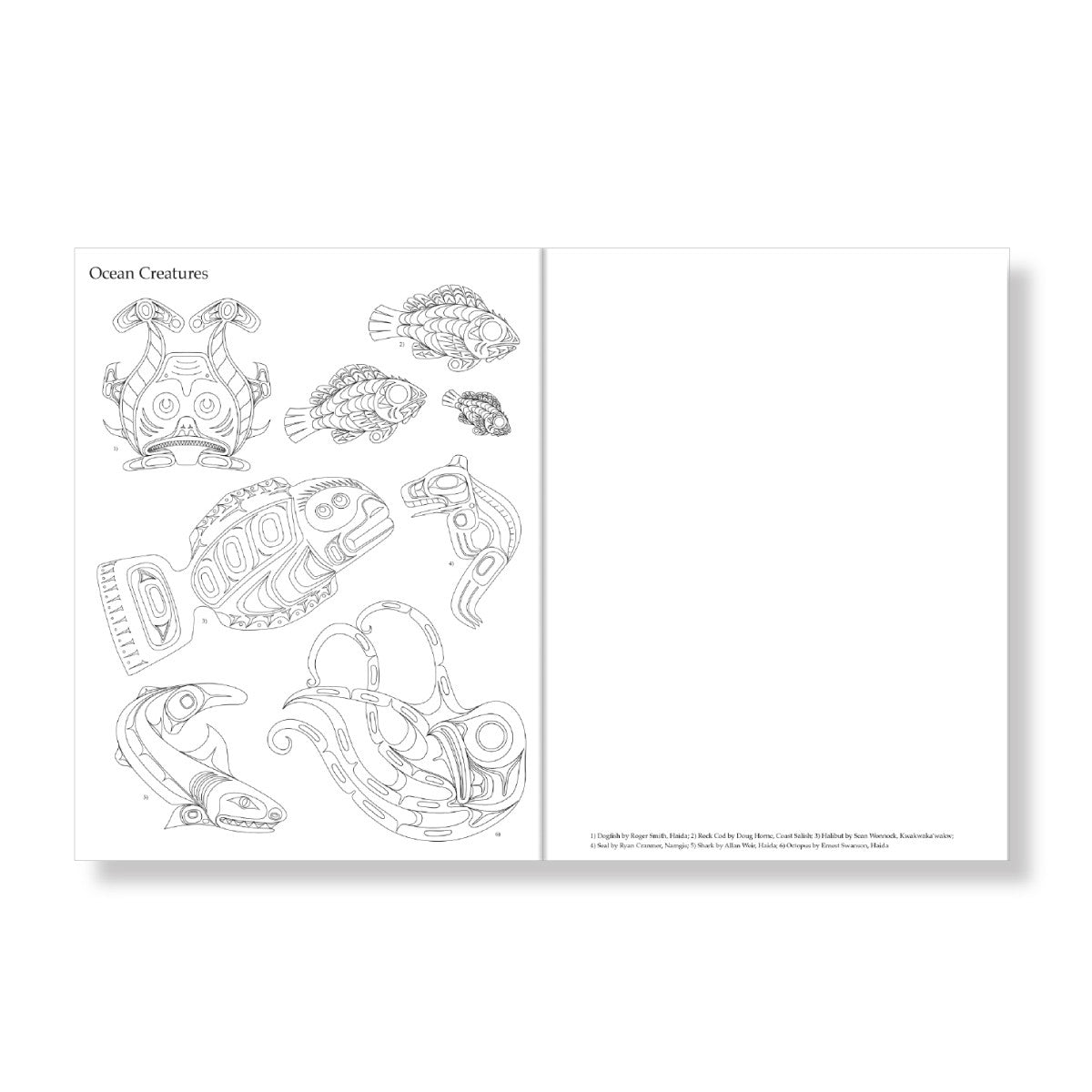 Sheet of Indigenous design ocean creature coloring pages 