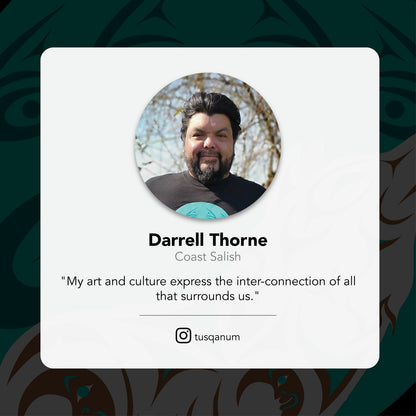 Profile card of Darrell Thorne with a circular profile picture and text about his art and culture.