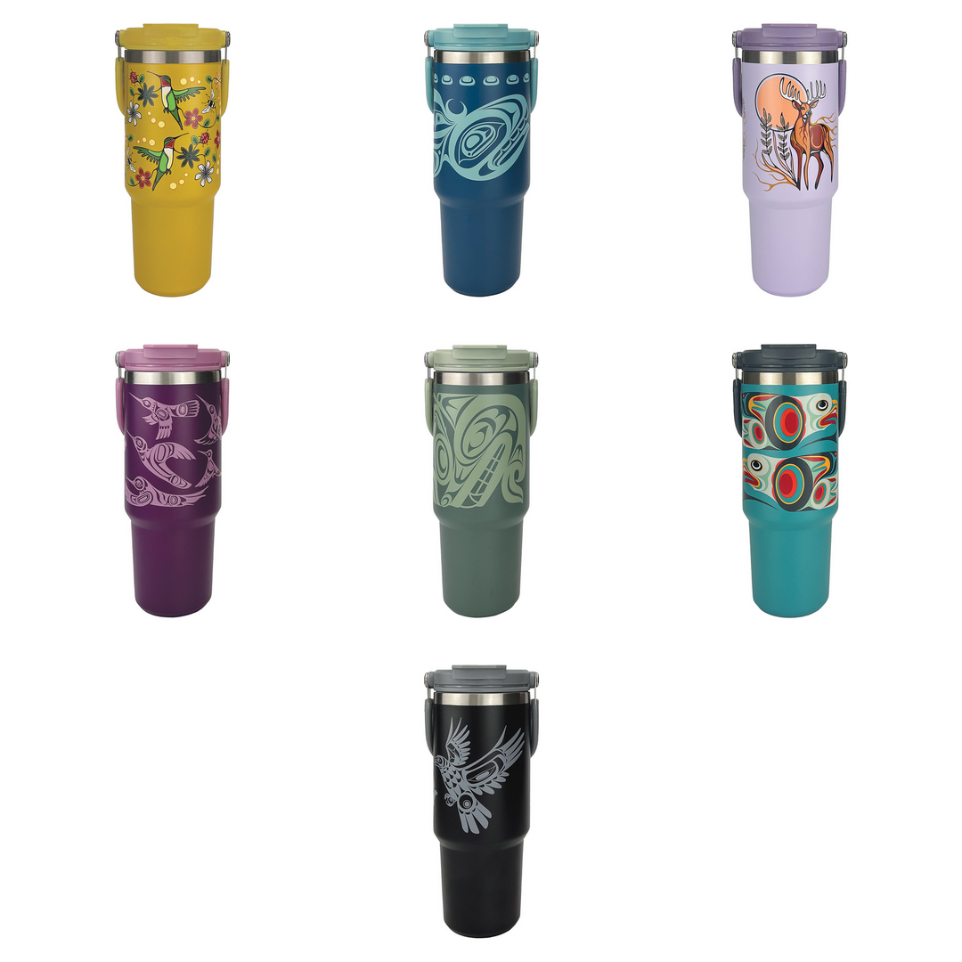 All seven TwoChiefs Easy-Carry tumbler designs shown together, each sold separately