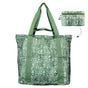 Green patterned tote bag with matching pouch