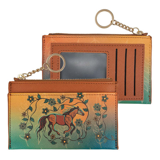 Two leather card holders with a horse design