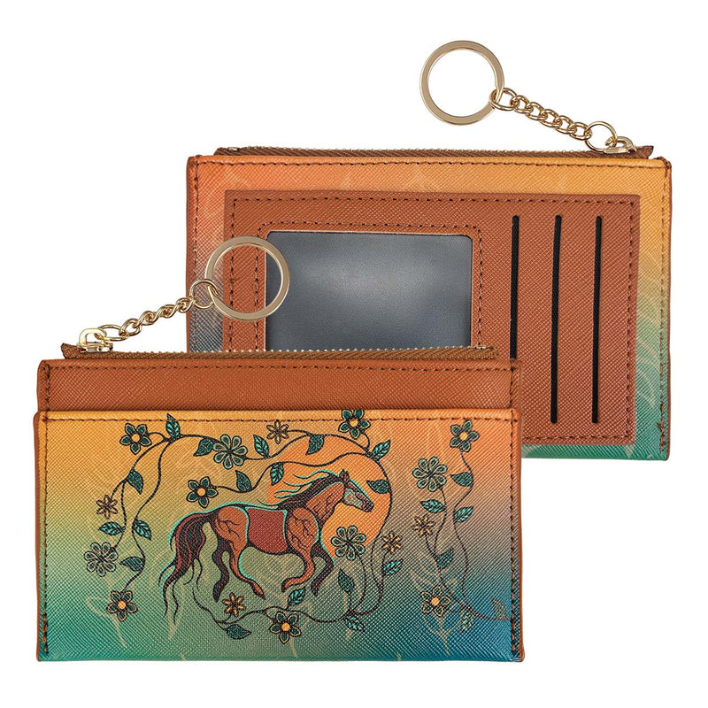 Two leather card holders with a horse design