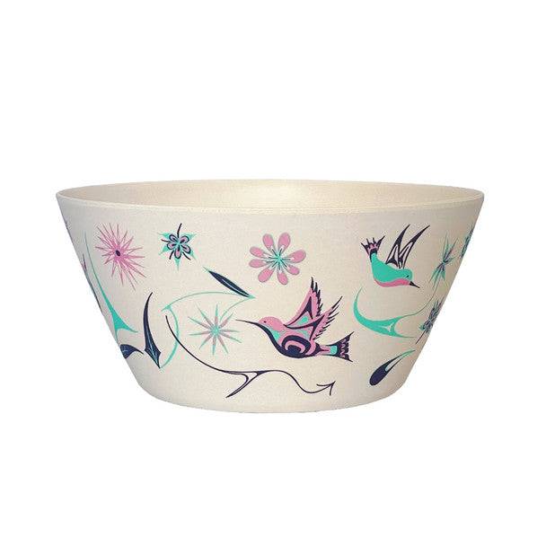 Decorative bowl with Indigenous design bird and flower pattern