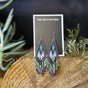 Blue and Green Fringe large beaded earrings handmade by Dee Cochrane of Little Spark Cree-ations