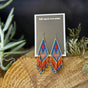 Orange and Blue Diamond large beaded earrings handmade by Dee Cochrane of Little Spark Cree-ations