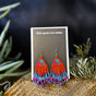 Orange and Purple Fringe medium beaded earrings handmade by Dee Cochrane of Little Spark Cree-ations