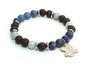 Stretch bracelet of sodalite, amazonite, blue aventurine and lava beads with an eagle charm