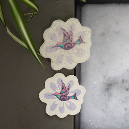 Hummingbird eco sponge shown in use at the kitchen sink