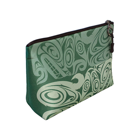 Microfibre zip pouch with Urban Wolf design by Maynard Johnny Jr., front view