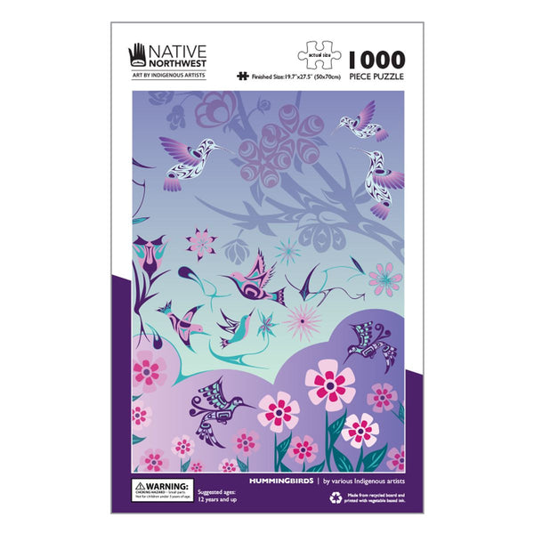1000 piece jigsaw puzzle with Hummingbirds design by various Indigenous artists