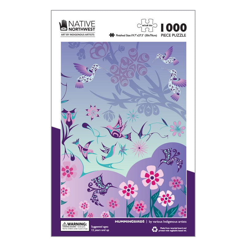 1000 piece jigsaw puzzle with Hummingbirds design by various Indigenous artists