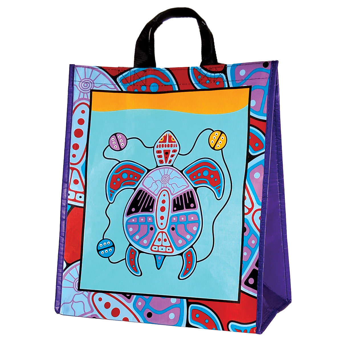 Large reusable shopping bag with Turtle design by Jason Adair, front view