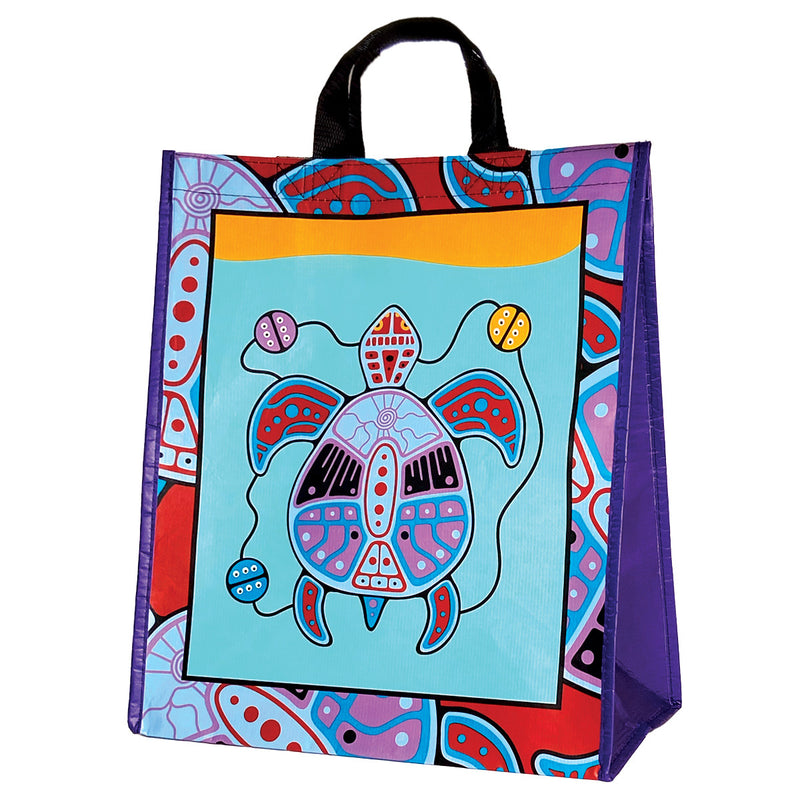 Large reusable shopping bag with Turtle design by Jason Adair, front view