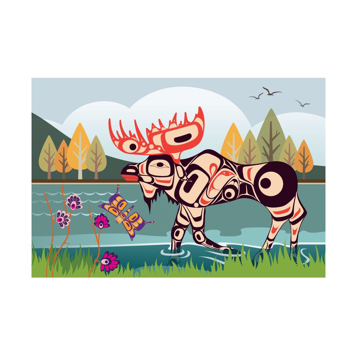 Printed postcard with Moose design by Tsimshian artist Terry Starr