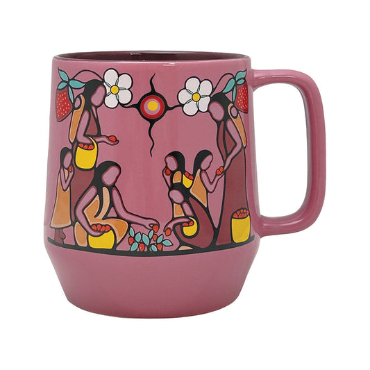 20oz ceramic mug with Heart Berry Gatherers design by Sharifah Marsden, design facing forward