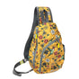 Golden yellow sling pack with Hummingbird Nenookaasi floral design by Storm Angeconeb, three-quarter front view