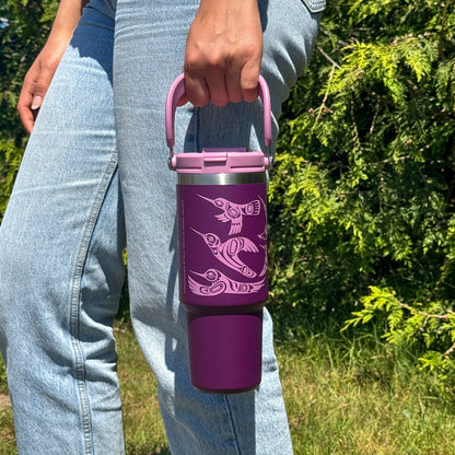 Hummingbirds tumbler easy-carry handle detail