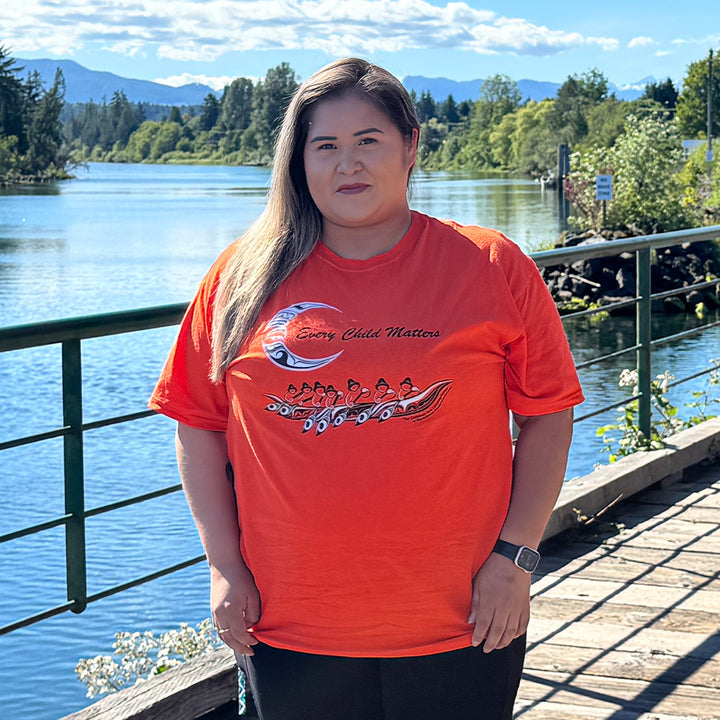 Orange Every Child Matters t-shirt, The Children Are Coming Home design by Deanna Samuel