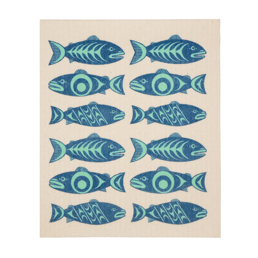 Compostable kitchen eco cloth with Salmon in the Wild design by Simone Diamond