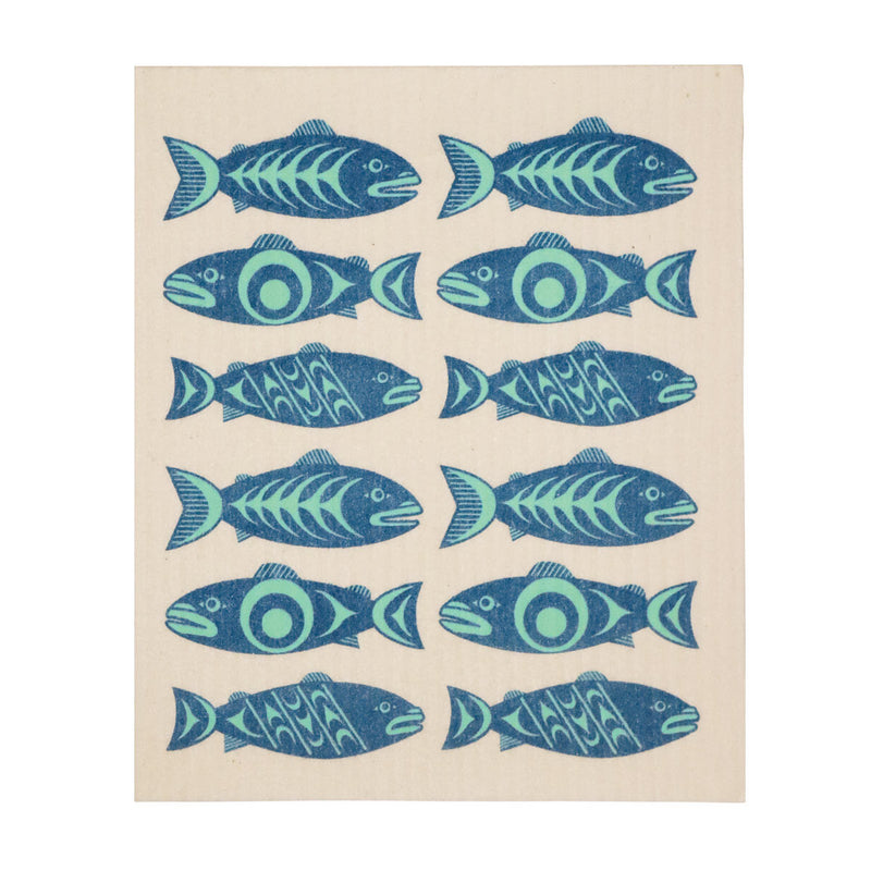 Compostable kitchen eco cloth with Salmon in the Wild design by Simone Diamond
