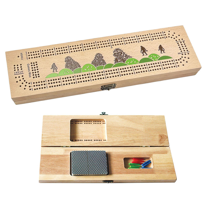 3-track wood cribbage board with Sasquatch design by Francis Horne Sr.