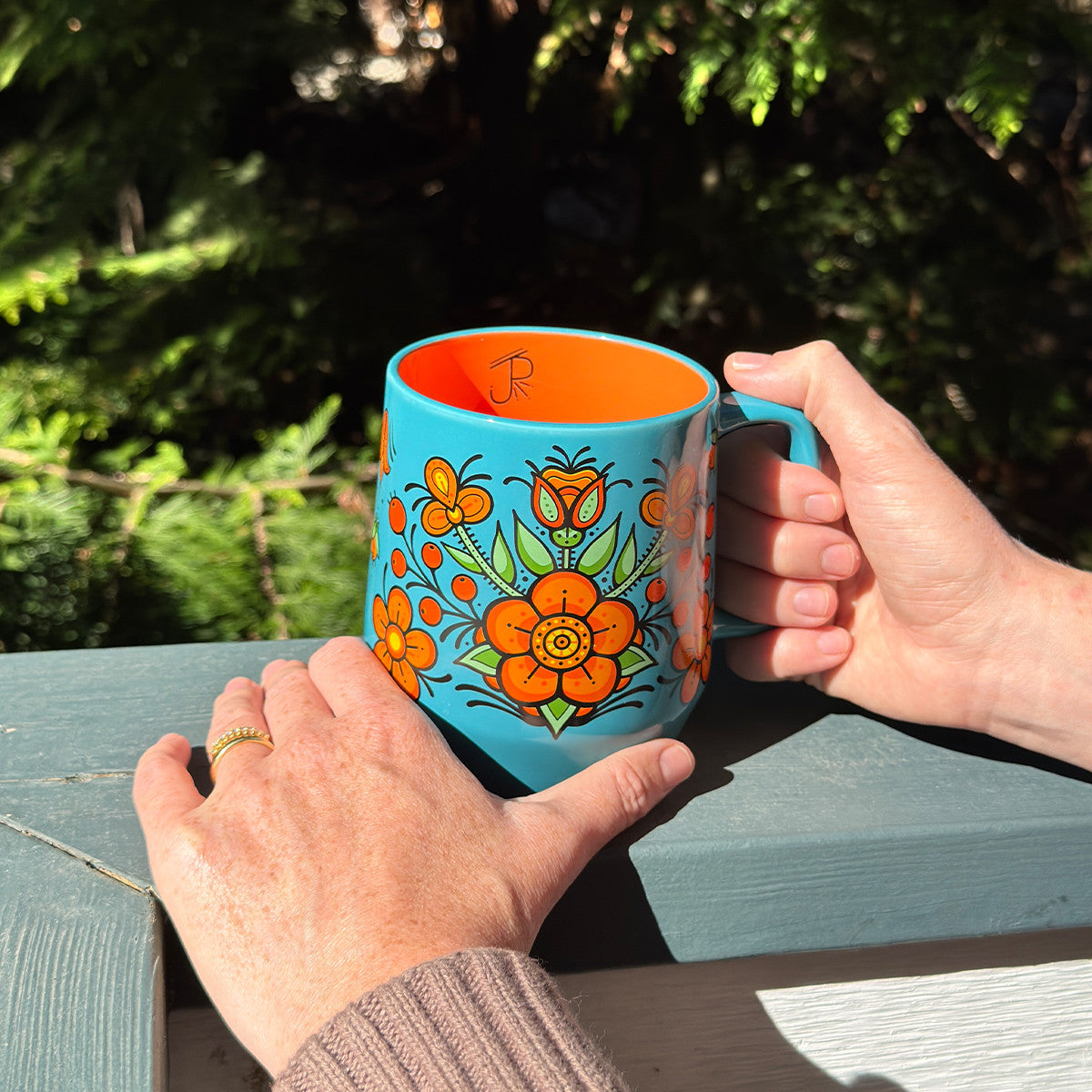 Prairie Beadwork mug, side view showing the handle