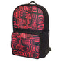 Red and black formline woven backpack with Eagle Crest design by Ben Houstie, three-quarter front view