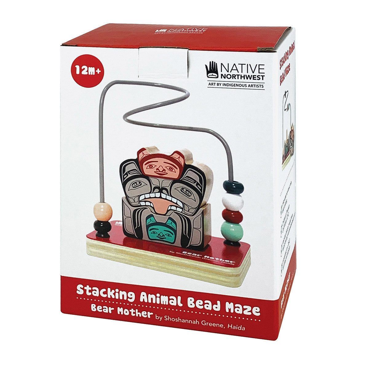 Stacking Animal Bead Maze toy packaging with Native Northwest branding