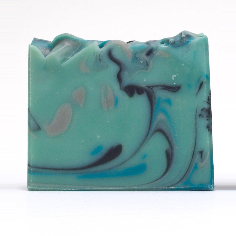 Storm Watching full size soap bar by RavenSong, teal and black marbled with a textured top
