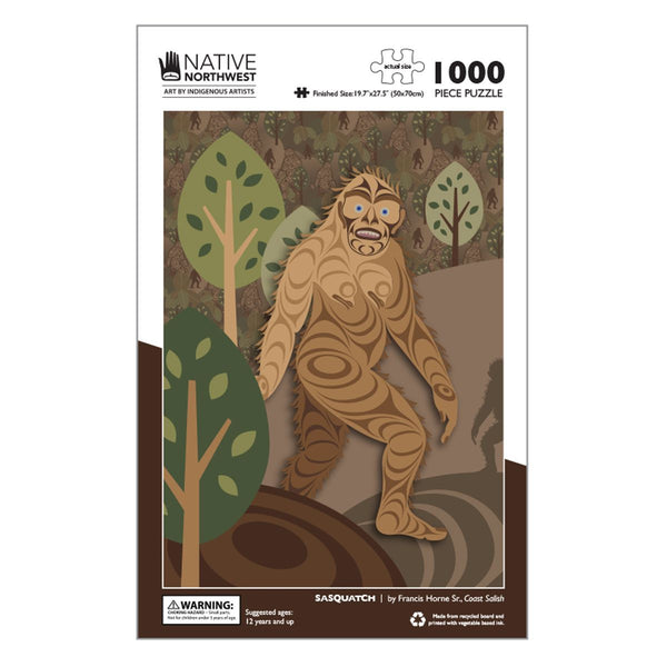 1000 piece jigsaw puzzle with Sasquatch design by Francis Horne Sr.