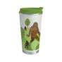 Art travel mug with Sasquatch design by Francis Horne Sr., stainless steel with matte finish