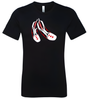 Black cotton t-shirt with red and white Coast Salish Feather design